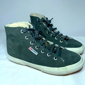 SUPERGA Sage Green Suede Sherpa Lined Hi Top Sneakers Womens Size EU 37.5 / US 7